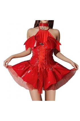 PTLLEND Lingère Sexy sexy pour femmes chauve-souris voir à travers la jupe C0S Anime costume en cuir sexy jeu de rôle Tenus S
