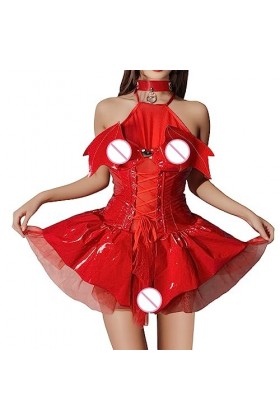 PTLLEND Lingère Sexy sexy pour femmes chauve-souris voir à travers la jupe C0S Anime costume en cuir sexy jeu de rôle Tenus S