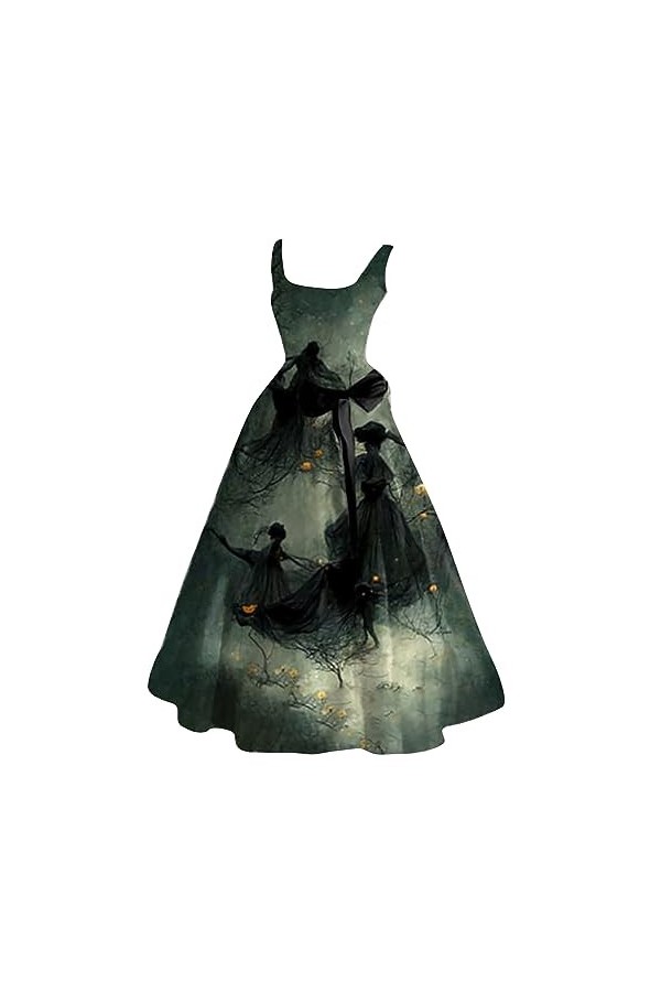 Robe A Ligne 44 Dream Casual Fête Col Rond Sexy Robe Sans Manches Gris Femme Robe, vert, XXXL