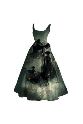 Robe A Ligne 44 Dream Casual Fête Col Rond Sexy Robe Sans Manches Gris Femme Robe, vert, XXXL