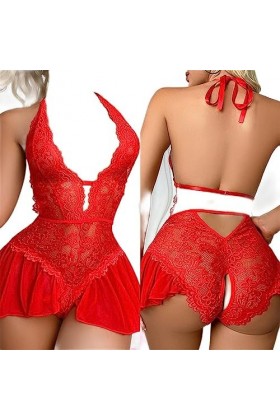 Femmes Dentelle&nbsp;&nbsp;&nbsp;Ouvert Soutien-Gorge Ensemble Sexy Chemise De Nuit V Profond Crotchless Body Femme sous-Vêtements Chauds En