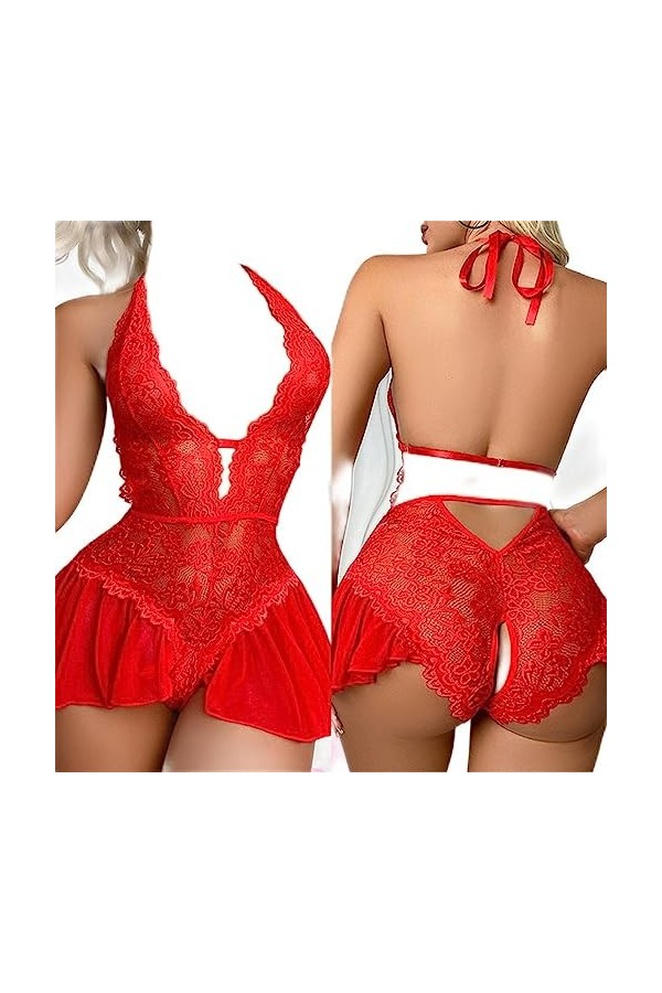 Femmes Dentelle&nbsp;&nbsp;&nbsp;Ouvert Soutien-Gorge Ensemble Sexy Chemise De Nuit V Profond Crotchless Body Femme sous-Vêtements Chauds En