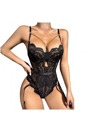 Lingerie Sexy Femme Femmes Matures Sexy Lingerie Sexy Corset Rouge Noir pour Choix Hot Lace Teddy Costumes Sexy Black, L 