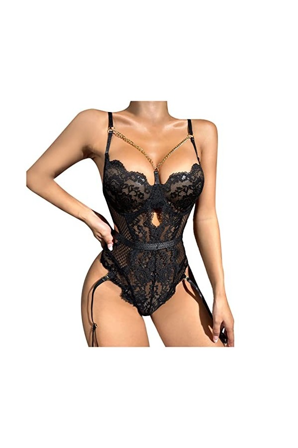 Lingerie Sexy Femme Femmes Matures Sexy Lingerie Sexy Corset Rouge Noir pour Choix Hot Lace Teddy Costumes Sexy Black, L 