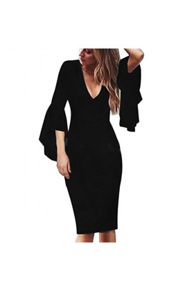 Femmes Sexy Deep V Neck Dress Dinner Party Dress Banquet Slim Robe Sexy Jupe Carreaux Rouge Et Noir Black, M 
