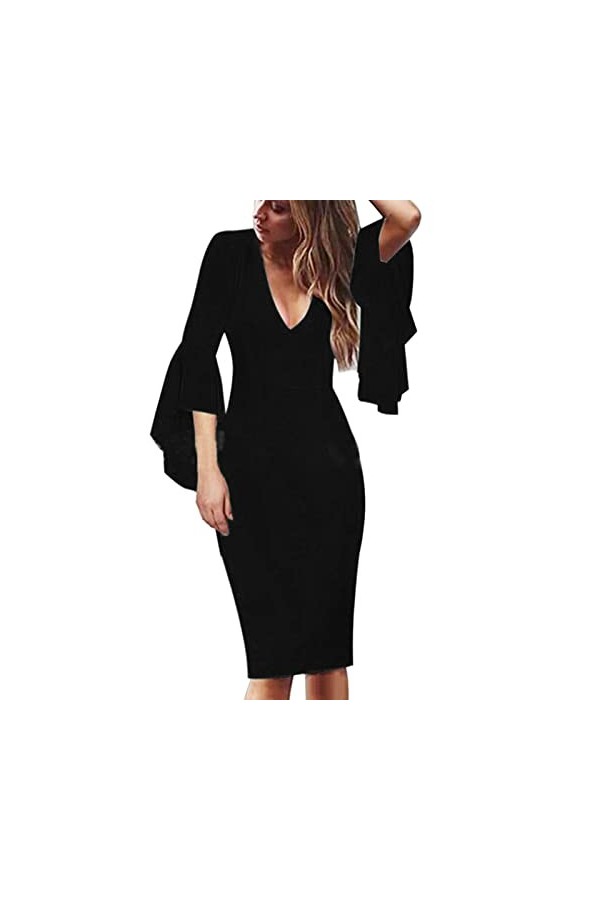 Femmes Sexy Deep V Neck Dress Dinner Party Dress Banquet Slim Robe Sexy Jupe Carreaux Rouge Et Noir Black, M 