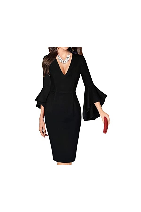 Femmes Sexy Deep V Neck Dress Dinner Party Dress Banquet Slim Robe Sexy Jupe Carreaux Rouge Et Noir Black, M 