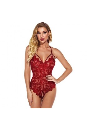 WEITING Sexy Ouvert Entrejambe Lingerie Body Femmes Dentelle Sans Manches Voir À Travers Floral Pyjamas Sexy Costumes Sous-Vê
