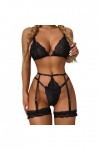 Grande Taille Femmes Lingerie Ensemble Sexy Soutien-Gorge À Col en V Évider String avec Jarretières Ensemble sous-Vêtements e
