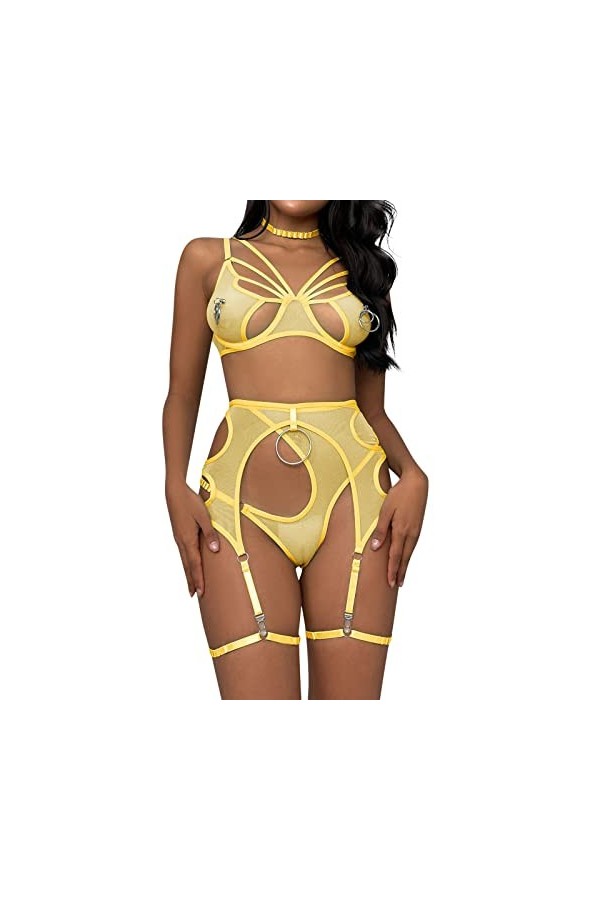 2023 New y/2k Style Lingerie Femmes Dame Sexy Accessoires en métal avec Cou Suspendu Maille Lingerie Ensemble Taille Haute vê