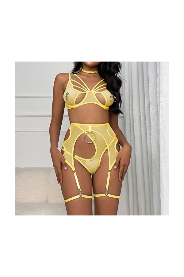 2023 New y/2k Style Lingerie Femmes Dame Sexy Accessoires en métal avec Cou Suspendu Maille Lingerie Ensemble Taille Haute vê