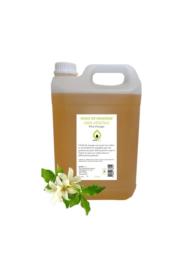 Purespa Huile de Massage végétale parfumée - 100% Massage Naturelle exotique Oranger, 5 Litres 