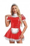 Alvivi Uniforme De Soubrette Française Femme Robe Similicuir Wetlook Déguisement Serveuse Femme De Ménage Costume Halloween C