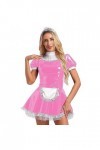 JanJean Costume De Soubrette Femme Robes En Cuir Verni Avec Tablier Tenue Deguisement Maid Outfits Sexy Wetlook Clubwear Jeux