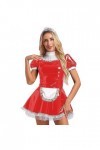 CHICTRY Femme Déguisement Soubrette Serveuse Cosplay Maid Uniforme Soubrette Robe en Cuir Verni Wetlook Lingerie Sexy Coquine