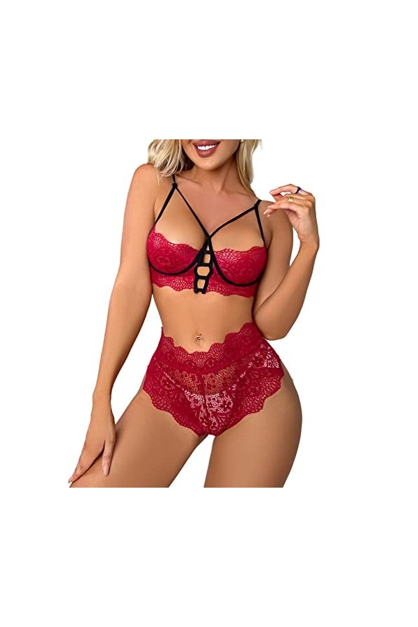 Ensemble de Lingerie, Soutien-Gorge Culotte Lingerie Fil à Lacets pour Nuit de Noces pour Dame 15 