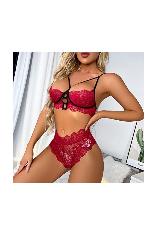 Ensemble de Lingerie, Soutien-Gorge Culotte Lingerie Fil à Lacets pour Nuit de Noces pour Dame 15 