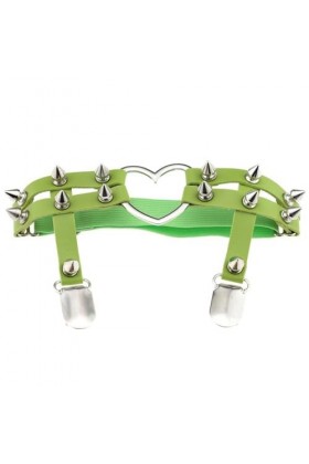 DOKLY 1 porte-jarretelles élastique en cuir avec rivets punk en forme de cœur avec clips style hip-hop gothique, bijoux de co