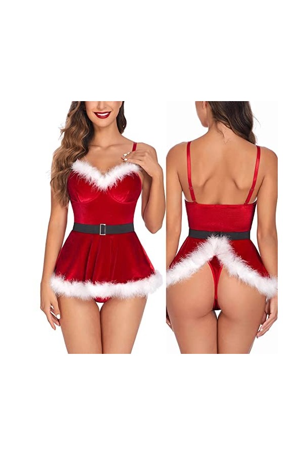 Fulidngzg Robe sexy pour femme - Lingerie érotique - Robe de Noël - Grandes tailles - Robe de nuit rouge sexy, rouge, XXXL