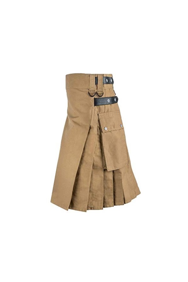 Jupe plissée punk écossaise kendo médiévale - Longueur genou - Avec boucle - Taille élastique - Longue - Style médiéval, O Ka