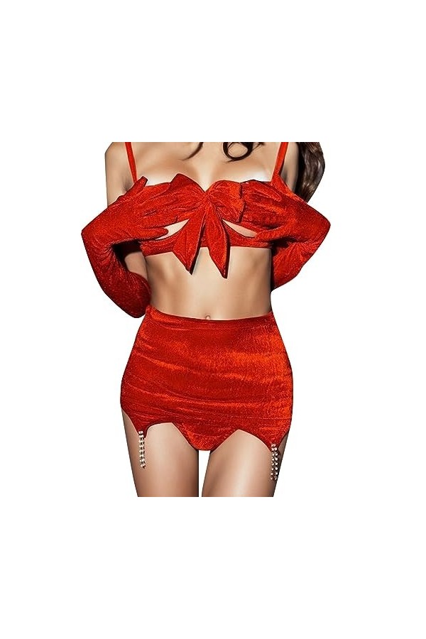 Combi Sexy Coquine Hot de sous-vêtements Sexy en Peluche Sexy pour Femmes Lingerie Sexy Cuir Red, S 