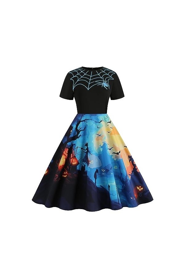 Robe Noir avec Sequins Fleur col en V Manches Longues Impression Sexy Grande Robe trapèze Robe Hiver Rouge Et Blanc Blue, XX