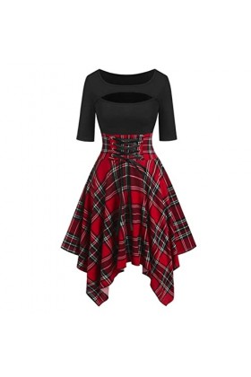 Robes De Plage pour Femmes Sexy Belted Irregular Short Sleeve Mouchoir Dress Robe Longue Noire sans Manches Red, L 