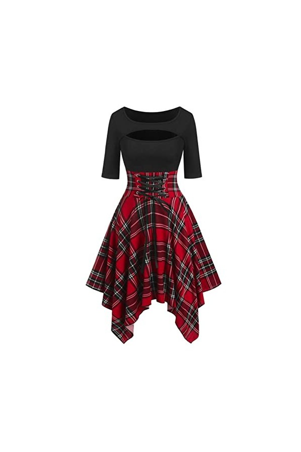 Robes De Plage pour Femmes Sexy Belted Irregular Short Sleeve Mouchoir Dress Robe Longue Noire sans Manches Red, L 