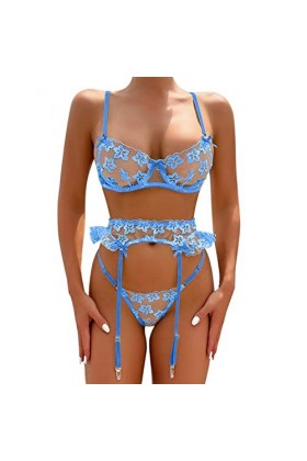 Lingerie Sexy Femme Femmes à la Mode Sexy Dentelle Fleur Sexy Lingeriet serré Sexy sous-vêtements Sexe Tenu Light Blue, S 