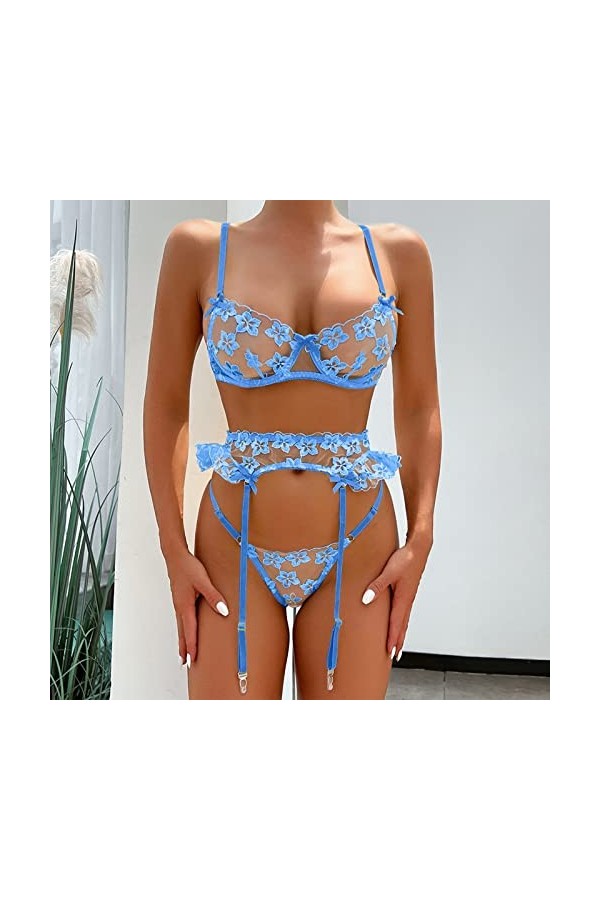 Lingerie Sexy Femme Femmes à la Mode Sexy Dentelle Fleur Sexy Lingeriet serré Sexy sous-vêtements Sexe Tenu Light Blue, S 
