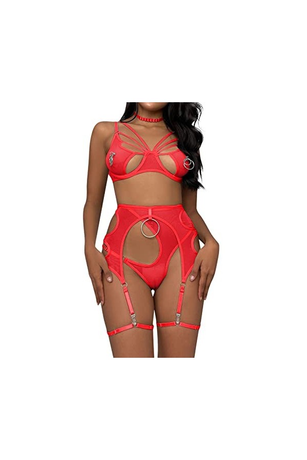 2023 New y/2k Style Lingerie Femmes Dame Sexy Accessoires en métal avec Cou Suspendu Maille Lingerie Ensemble Taille Haute vê