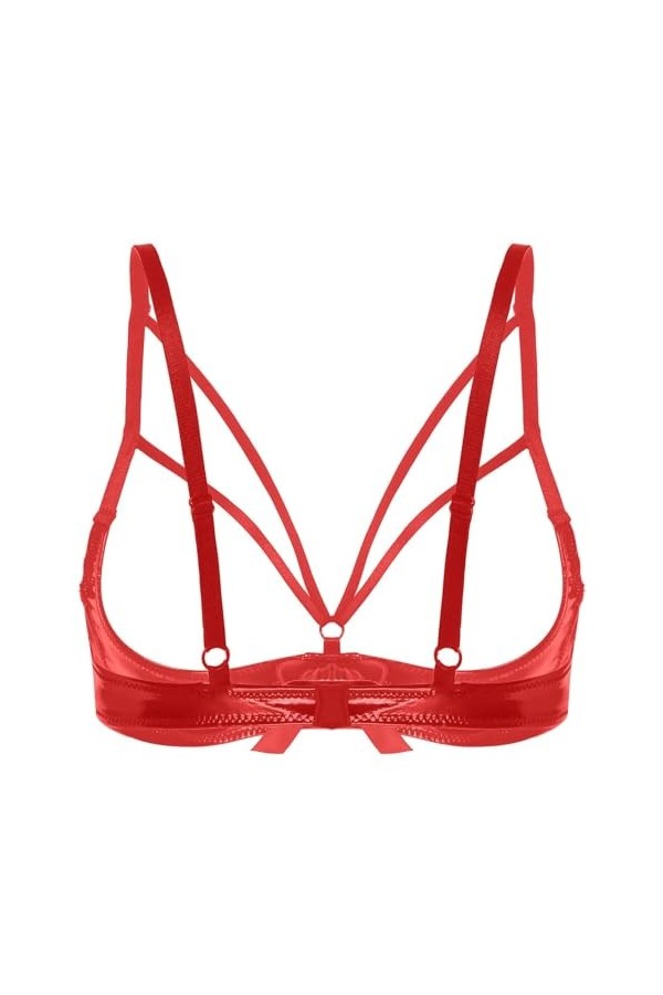 Lingerie Sexy Hot Chaude Soutien-Gorge Exposé avec Nœud Papillon Et Armatures, Sangle Réglable, Rouge, 4XL