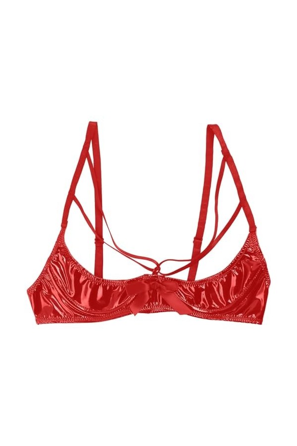 Lingerie Sexy Hot Chaude Soutien-Gorge Exposé avec Nœud Papillon Et Armatures, Sangle Réglable, Rouge, 4XL