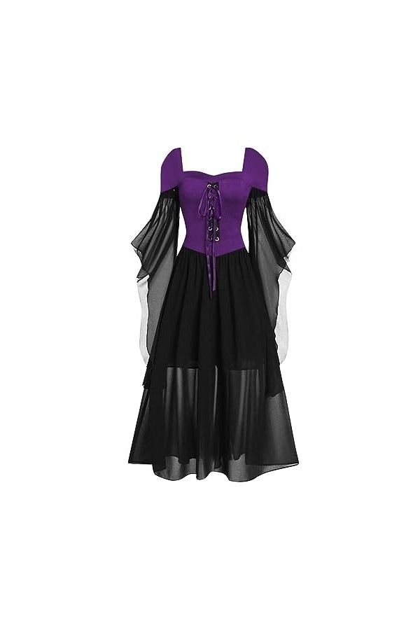 Robe dHalloween pour femme gothique en maille filet - Robe maxi - Costume avec manches trompette - Costume dHalloween - Rob