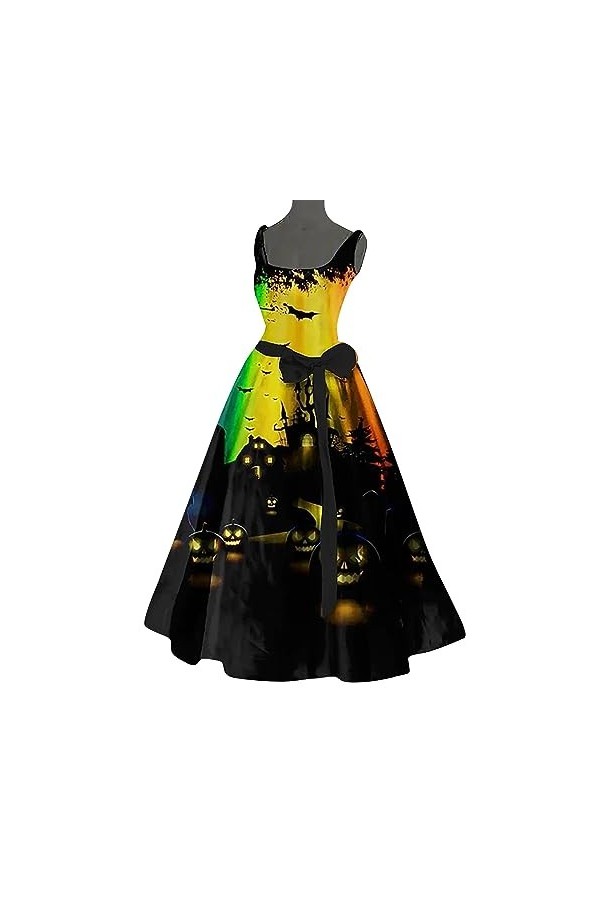 CUTeFiorino Avec Style Femmes Halloween Rouge Casual Fête Sexy Robe sans Manches Col Rond Robe Business Femmes Longueur Genou