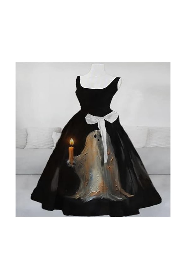 CUTeFiorino Robes moulantes sexy pour femme - Robe dHalloween avec imprimé - Décontractée - Col rond - Sexy - Sans manches -