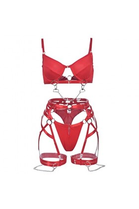 liaddkv Ensemble de lingerie sexy en dentelle, soutien-gorge et culotte, chemise de nuit, lingerie, boucle en métal creux, 5 