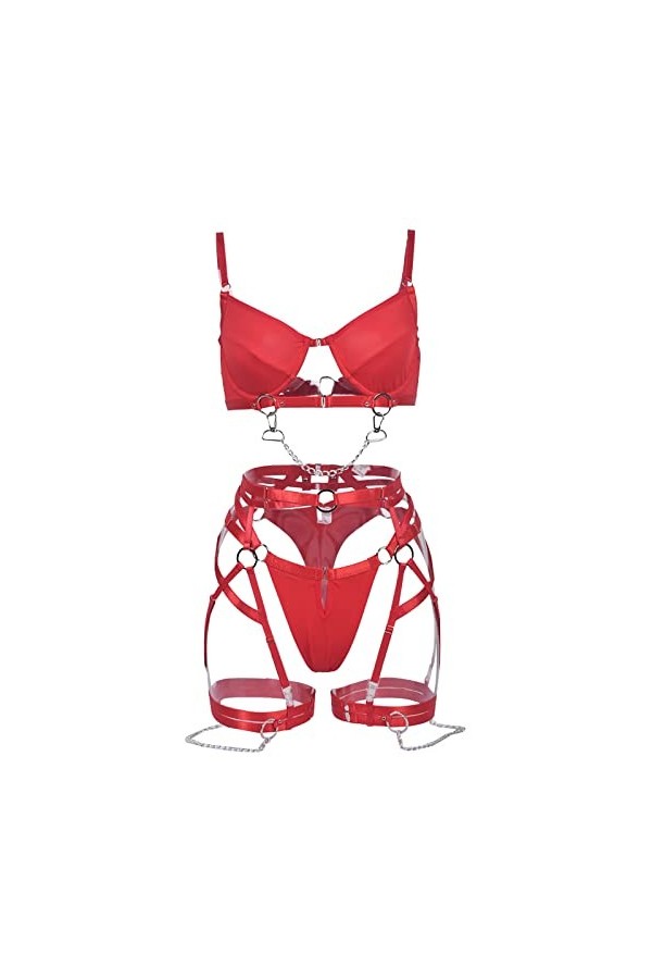 liaddkv Ensemble de lingerie sexy en dentelle, soutien-gorge et culotte, chemise de nuit, lingerie, boucle en métal creux, 5 