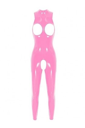 Aiihoo Combinaison Sexy pour Dames en Wetlook S-4XL Body Ouvert Bodysuit Clubwear Catsuit Playsuit Jumpsuit S-4XL Rose M