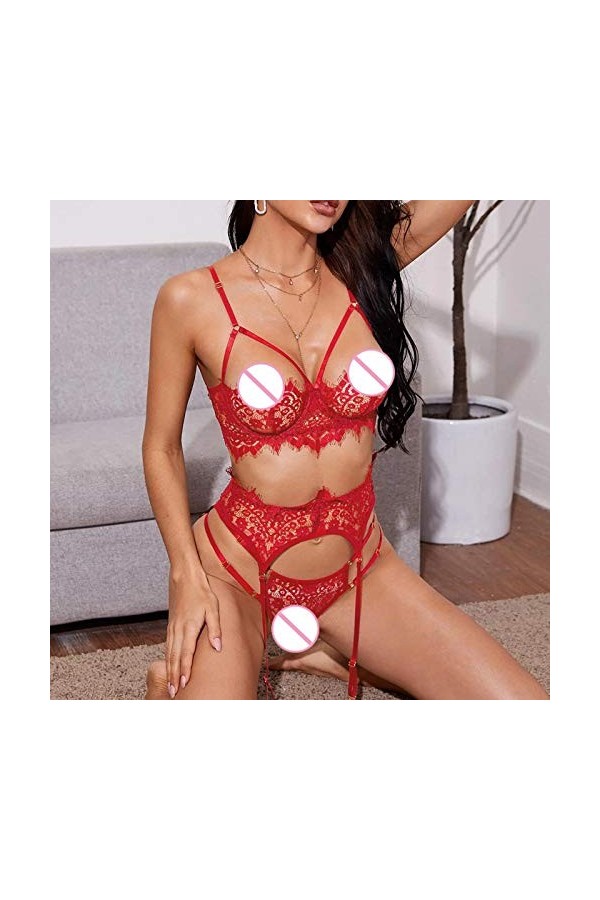 sous-Vetements Femme Sexy Lingerie Sexy Ensemble Dentelle Vêtements De Nuit 2 Pièce Ensemble Soutien Gorge et String Erotique