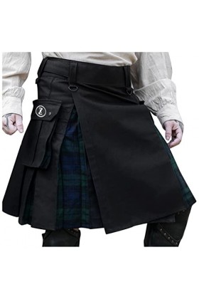 Kilt - Jupe plissée pour homme - Écossais - Couleur unie - Tartan - Style rétro classique, Noir , S
