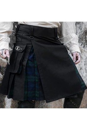Kilt - Jupe plissée pour homme - Écossais - Couleur unie - Tartan - Style rétro classique, Noir , S