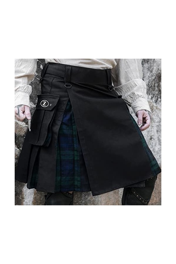 Kilt - Jupe plissée pour homme - Écossais - Couleur unie - Tartan - Style rétro classique, Noir , S