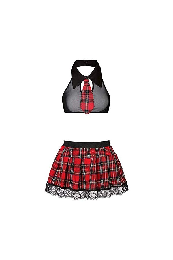 Evelure Femmes Sexy Lingerie, Femme Set Sexy 3 Pcs Costume D¨¦guisement Uniforme Cosplay Chemise Jupe String Outfit