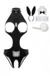 JEATHA Costume De Lapin Sexy Femme Bodysuit Sexy Ouvert Poitrine Catsuit Similicuir Sans Manches Ensemble Lingerie Séduction 
