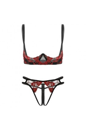 Sexy Lingerie Érotique Femme Ensemble De Lingerie en Dentelle Florale Brodée Nu,Rouge,Onesize