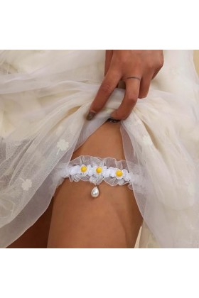 Wendalern Jarretières de mariage pour mariée en dentelle blanche avec strass et pompon en dentelle - Anneau classique fait à 