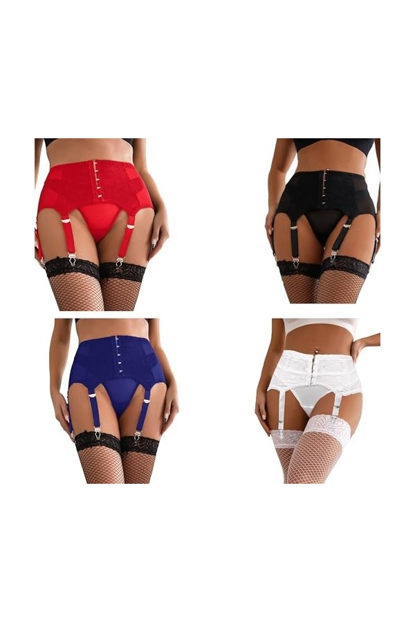 Yummy Bee - Ensemble porte-jarretelles à 6 sangles - Ensemble porte-jarretelles taille haute Waspie - Bretelles métalliques -