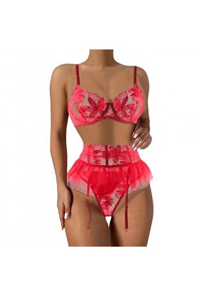 Lingerie Femme Sexy Ensemble Homme Sexy Hot y*2k Femmes Sexy Dentelle Florale Couleur Assortie avec Anneau en Acier Soutien-G