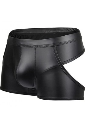 CHOUBAGUAI Hommes Sexy PU Boxer Faux Cuir sous-Vêtements Humides U Convexe Hanche Shorts Convexe Dos Nu Culotte Costume-Noir-